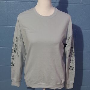 Maurices Light Blue Eyelet Embroidered Sleeve Sweatshirt - XS